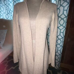 Minnie Rose Open-Front Hooded Women's Cashmere Sweater Cardigan - Beige